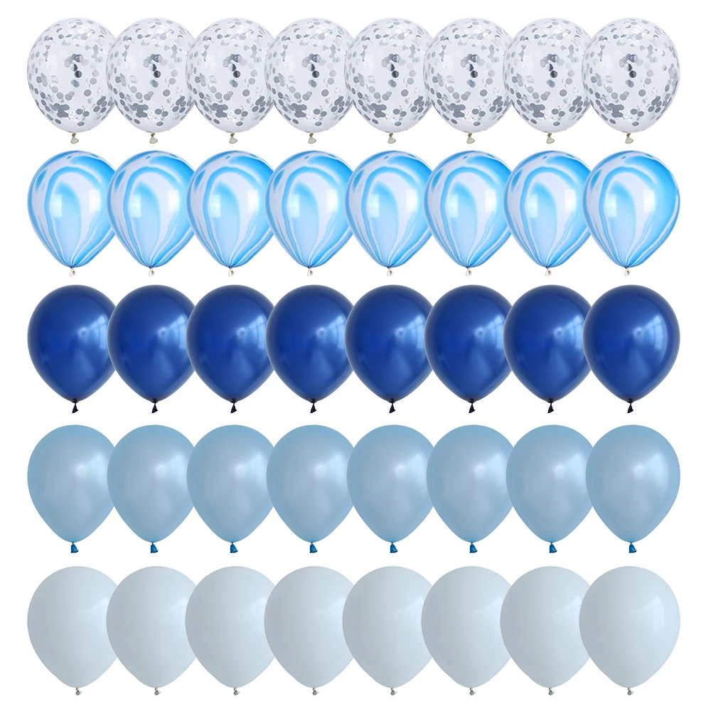 Agate Marble Balloons Set: 40 Pcs Blue Balloons with Silver Confetti - Ideal for Wedding, Baby Shower, Graduation, Birthday Party Décor image 2
