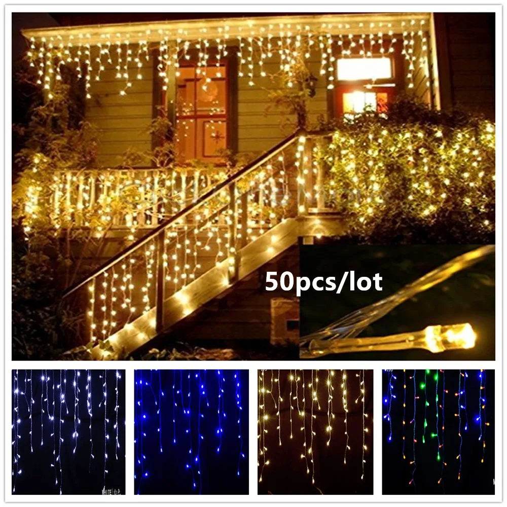 

50pcs/lot Led Curtain Icicle String Light Outdoor Decoration 4.5M Droop 0.3-0.5m 110V/220V Christmas Wedding Party Garland light