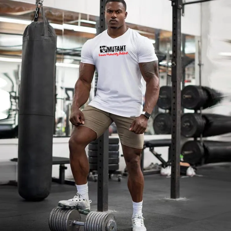 Мужская спортивная футболка хлопковая с коротким рукавом и принтом для занятий
