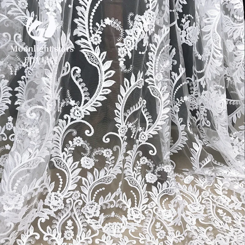 Великолепное белое Цветочное платье с вышивкой блестками 1 ярд 130 см Тюлевая