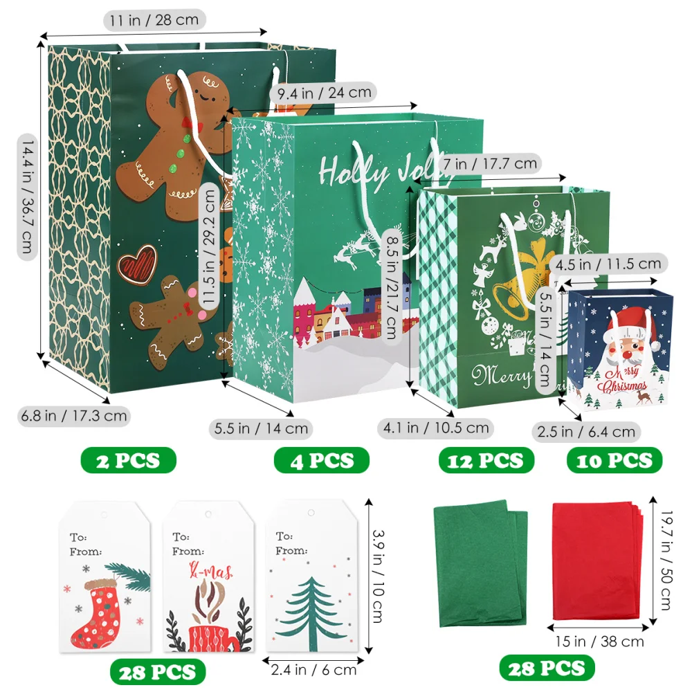 

UNOMOR 28PCS Christmas Gift Bags Treat Bags Gift Wrapping Bags Candy Party Favor Goody Bags Christmas Party Supplies with 28PCS