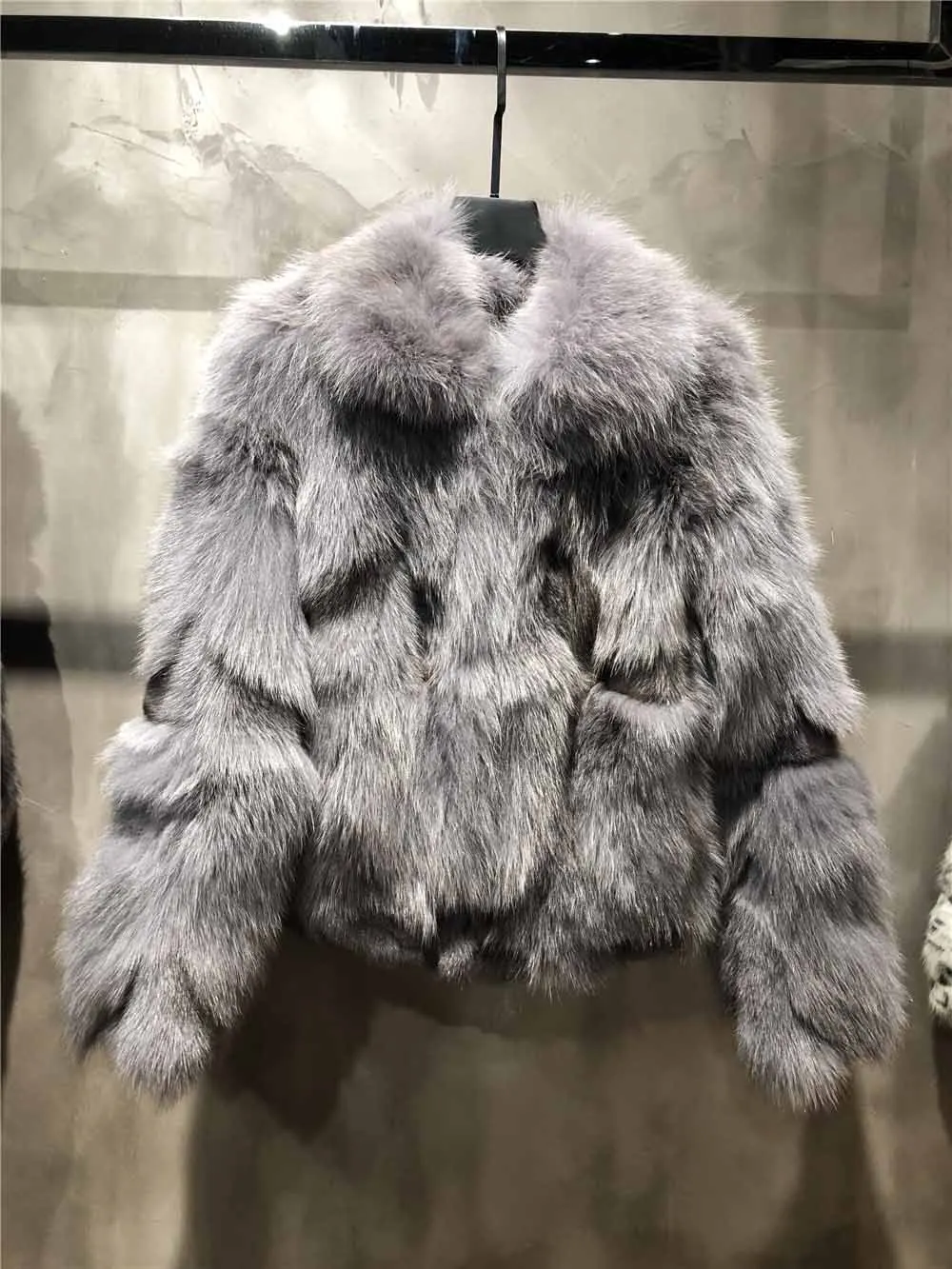 Grey Модное пальто из лисьего меха, Женская куртка из натурального меха, толстая теплая меховая верхняя одежда,, высокое качество, S7567 - Цвет: Grey