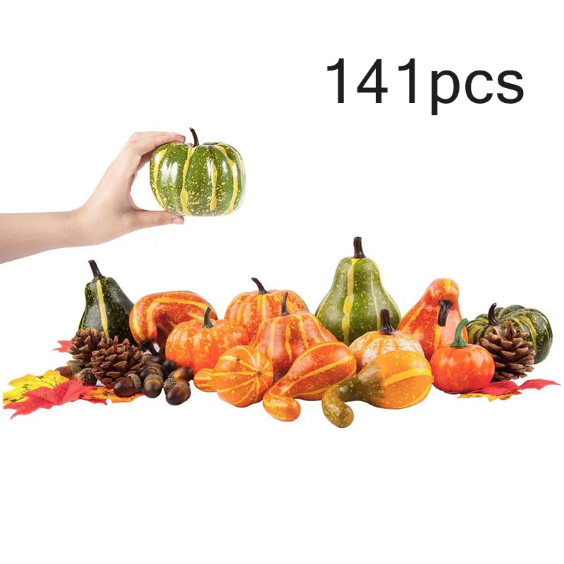 141PCS Artificial Pumpkins Acorn Maple Leaf Pinecone Decor Set Photography Props |