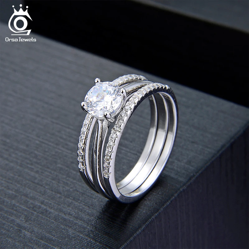ORSA JEWELS, настоящее 925 пробы, серебряные женские обручальные кольца, кубический цирконий, Женское кольцо, Трендовое, подарок на день Святого Валентина, ювелирные изделия SR134