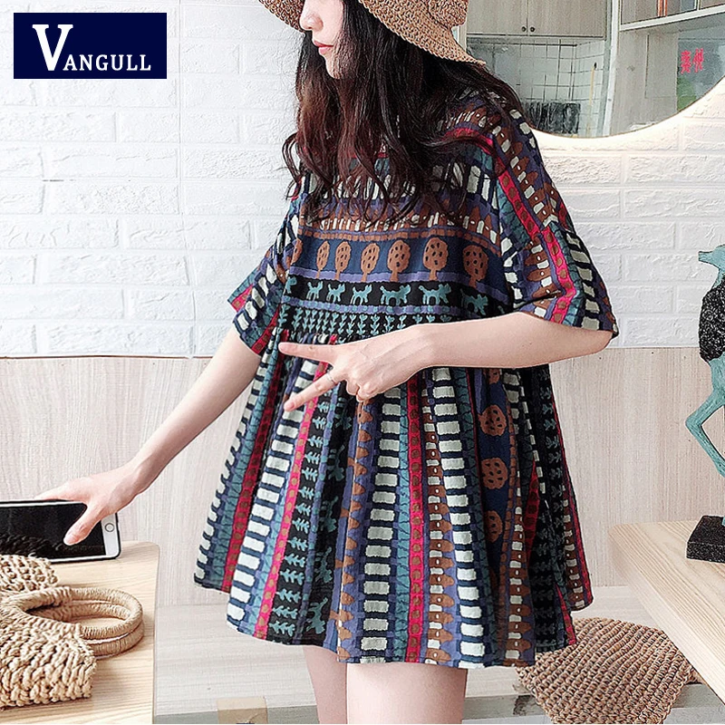 

Vangull Sweet Style Plant Flower Printted Women T-Shirt Summer New O-Neck Collar Loose Shirts Thin Short Sleeve Female Tops