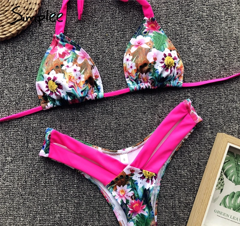 Винтажный купальник Simplee с леопардовым принтом женский из бюстгалтера и стрингов