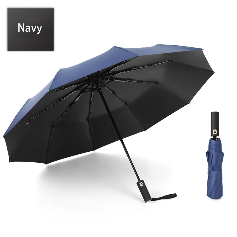Explosion models automatic umbrella three fold windproof umbrella men and women sun umbrella three fold black plastic umbrella - Цвет: Black plastic blue