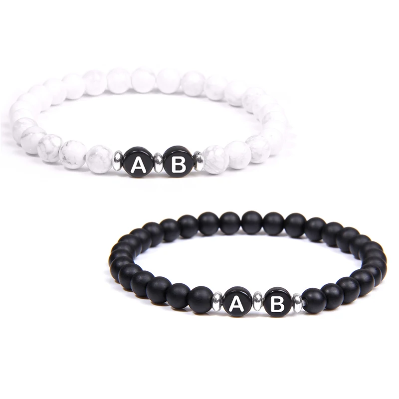 Изготовленный На Заказ A Z браслет с буквами натуральный 6 мм из говлита для женщин