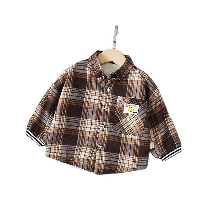 

Новые осенне-зимние однобортные рубашки с лацканами из бархата в клетку для мальчиков и девочек