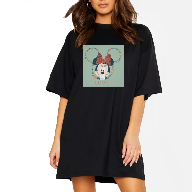 

Summer Tshirt Dresses Casual Women Mickey Cartoon Mini Dress Short Sleeve White Casual Loose Harajuku Robes Vestidos 2021 New