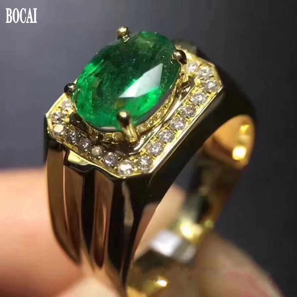 

Новые ювелирные изделия BOCAI из чистого серебра 925 пробы, позолоченные инкрустированные натуральными изумрудами 5*7 мм, модное мужское и женское кольцо высокого качества