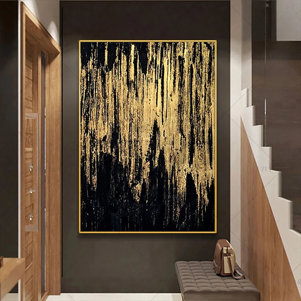 

Nordic Modern Abstract Canvas Painting for Living Room Black Gold Foil Poster Home Aesthetic Room Decor Modular Pictures