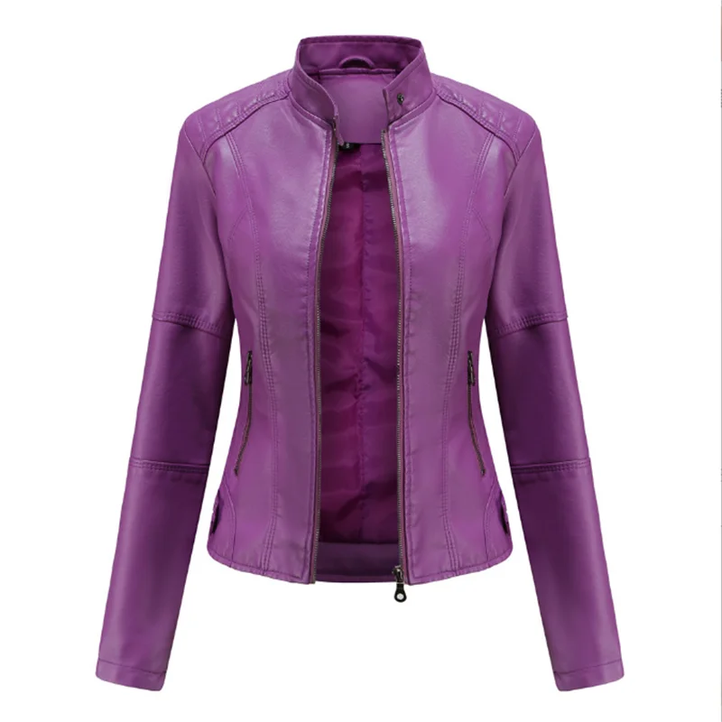 Женская Байкерская кожаная куртка на молнии красная черная абрикосовая кофейная