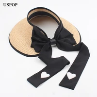 uspop 2020 raffia straw sun hats women summer hats wide brim sun hats big bow ribbon beach hat