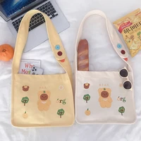 2021 womens canvas totes shoulder bag cute girls handbags shopper with print cartoon bear female casual schoolbag crossbody bag