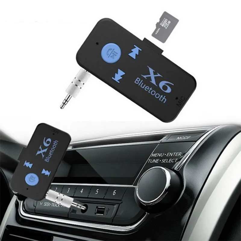 

X6 Wireless Bluetooth4.1 Audio Music Receiver Stereo Car Kit Adapter 3.5mm AUX Handsfree Car Kit Support TF Card A2DP Mp3