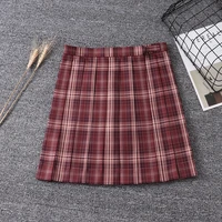 deep light red line grid color jk pleated skirt 43cm summer thin skirts women cosplay japanese schoolgirl