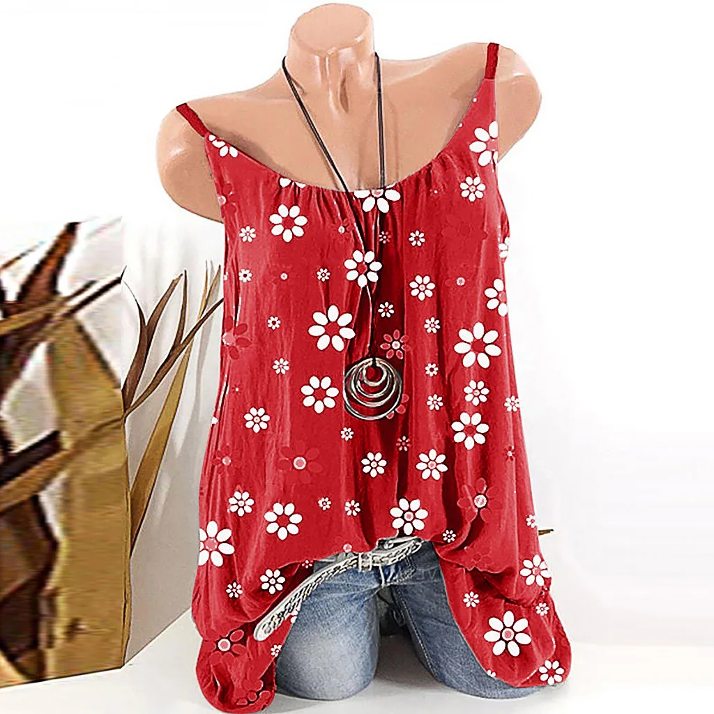 

2020 Harajuku Flower Print Ladies Tops korean Sleeveless Blouse O-Neck Women Tops Tunic Womens Tops And Blouses Boho Clothing