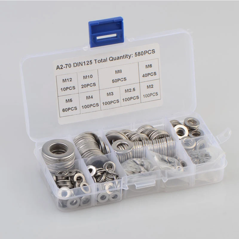 580 шт набор 304 из нержавеющей стали шайбы в ассортименте Метрические плоские