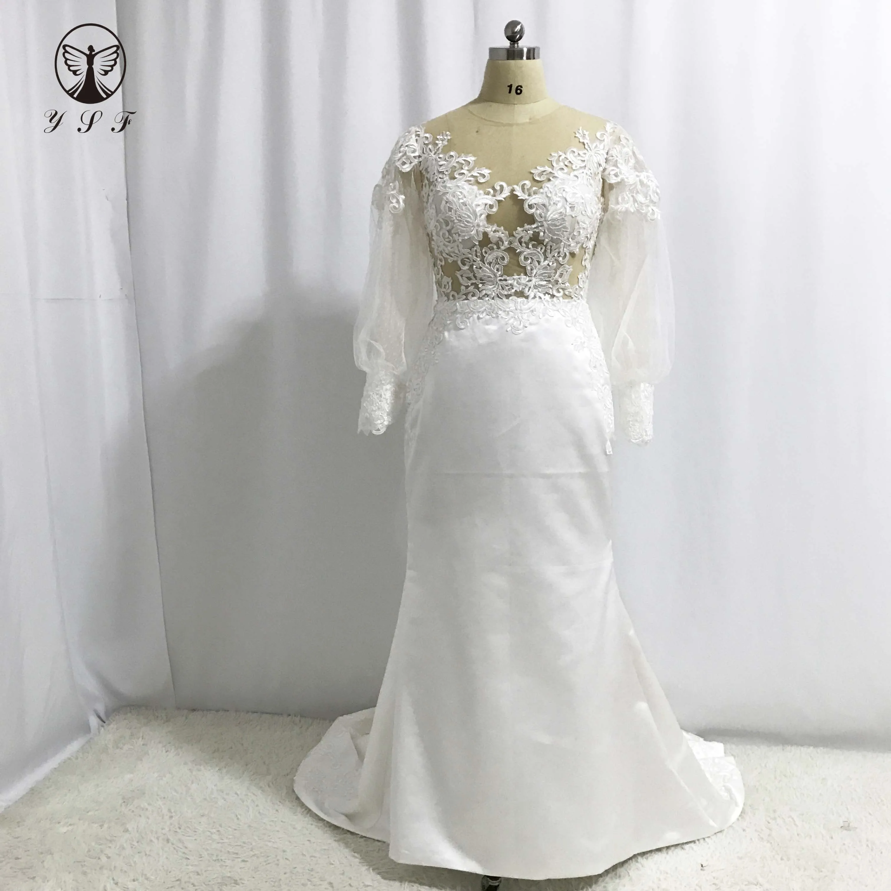 

Classic Design Illussion O Neck Appliqued Lace Long Sleeve Mermaid Couture Wedding Dresses