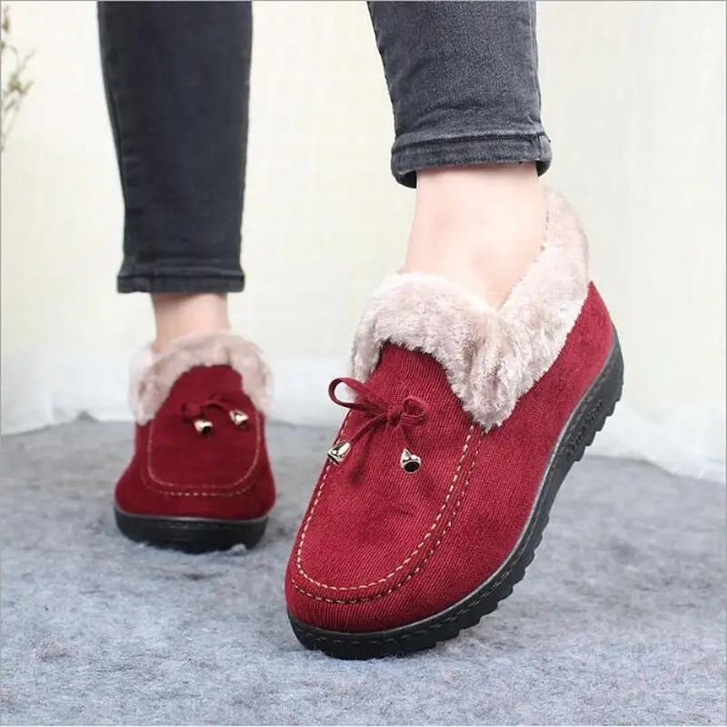 

2020 Women Booties Winter Warm Leisure Thick Bottom Flat Platform Waterproof Snow Boots with Plush Inside Red Black Shoes