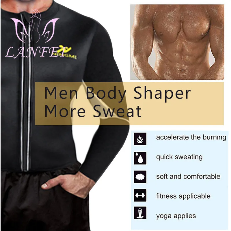 LANFEI Men Weight Loss Shirt Workout Neoprene Waist Trainer Body Shaper Tank Top Sweat Sauna Suit Exercise Fitness Long Sleeve