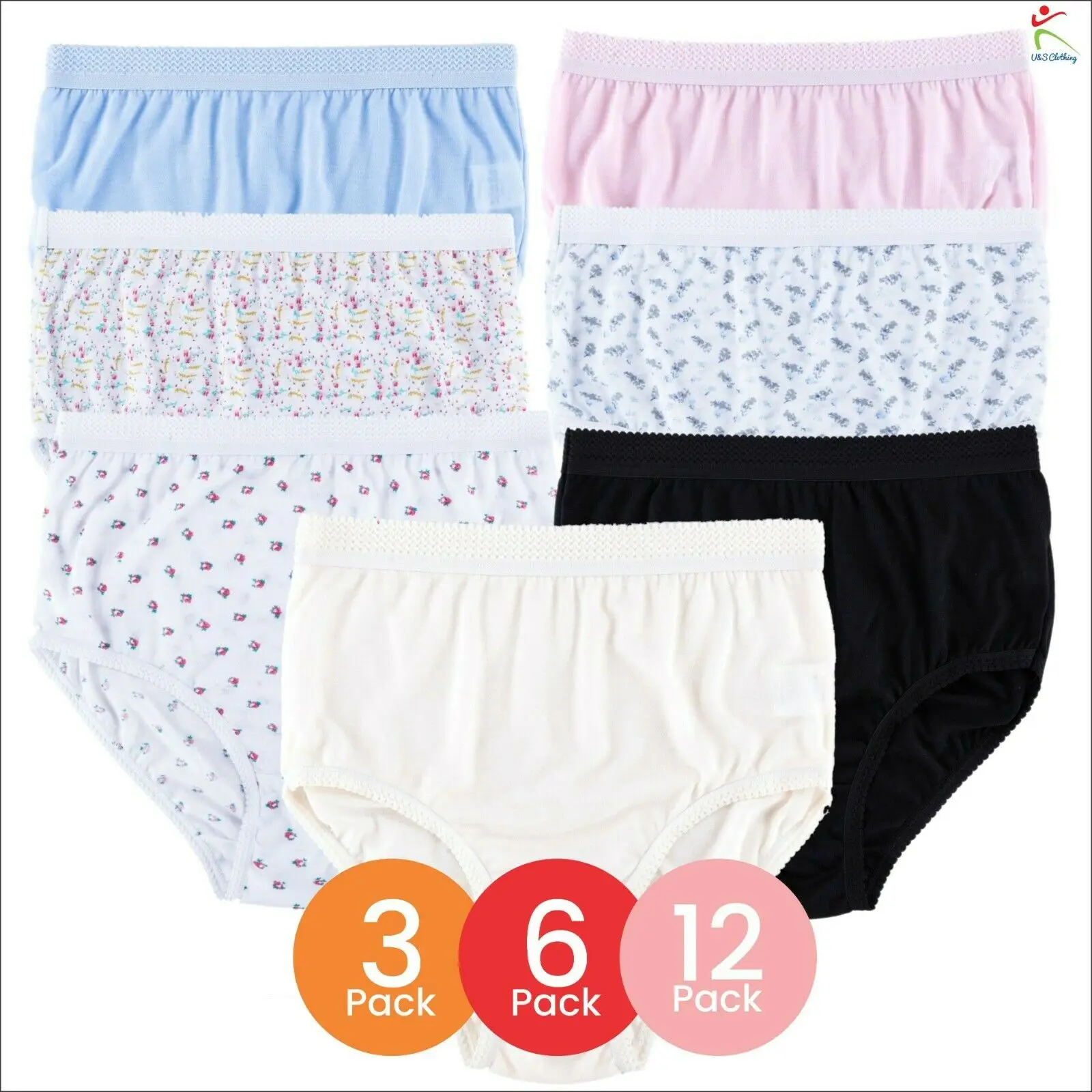 

12 Packs Ladies Elastic Full Mama Briefs Knickers Cotton Rich Underwear Lingerie