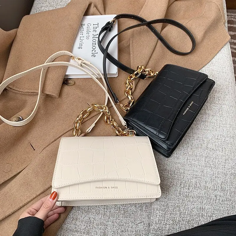 

Luxury Brand Handbags 2020 Women's Winter Fashion Small Shoulder Famous Designer Gold Chain PU Leather Vintage Flap Bag