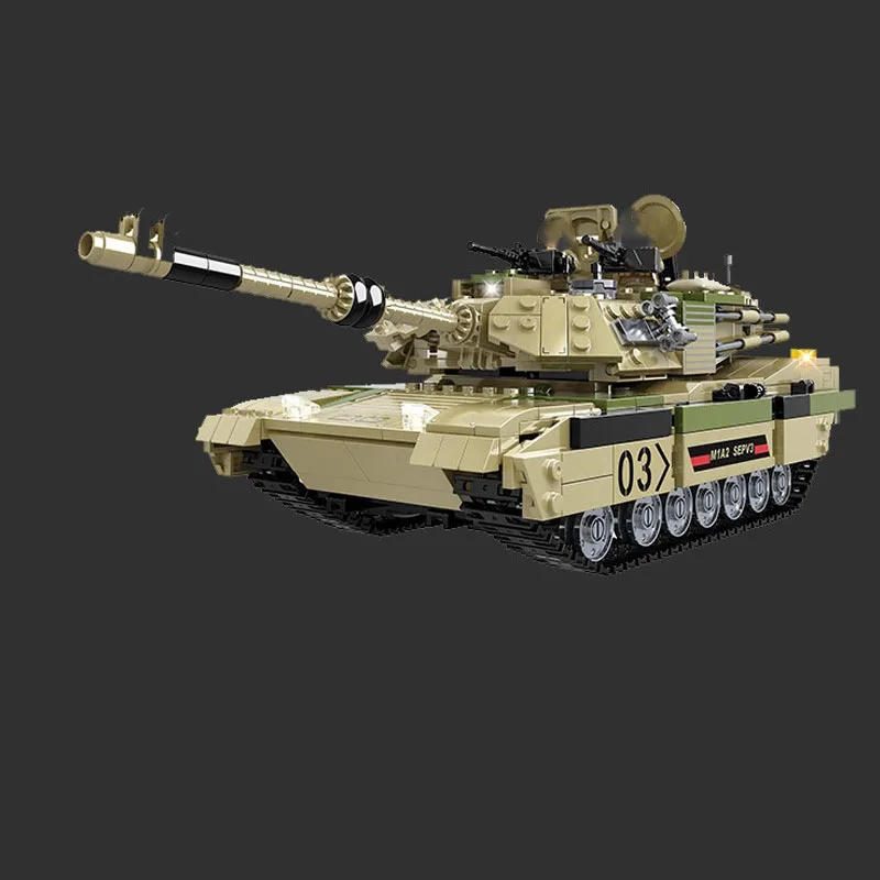 Модель строительных блоков танка основного боя M1A2 Abrams Второй мировой войны серии Военный WW2 США на 1074 штуки игрушек для детей подарков.