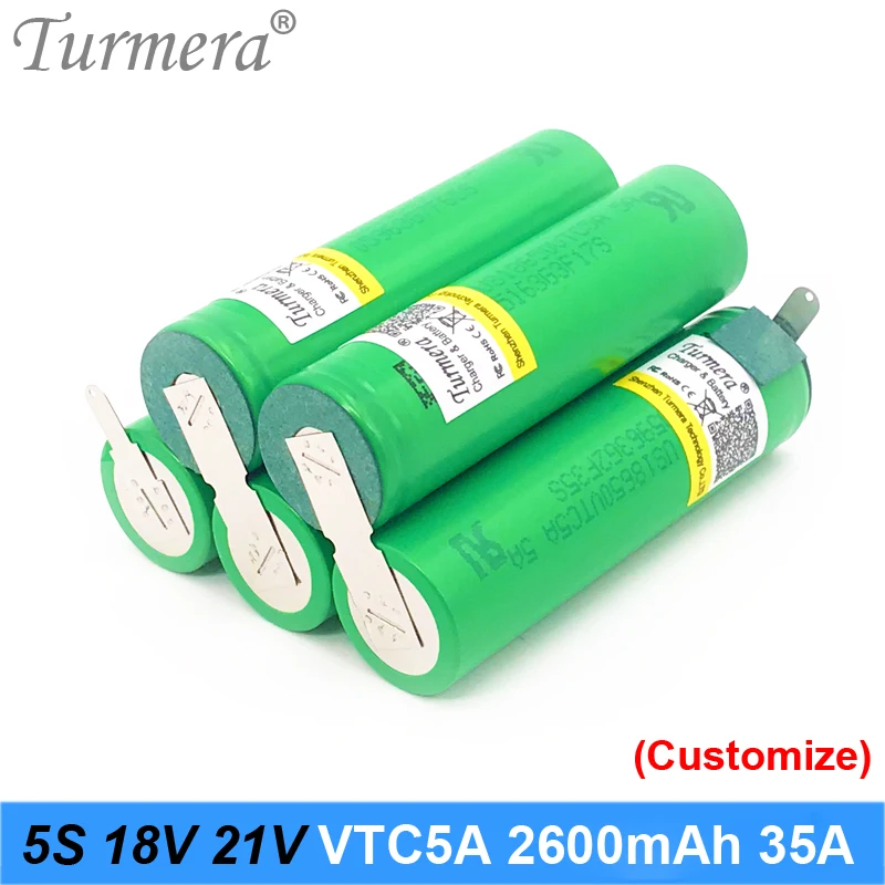 Turmera 5S 18V 21V 18650 VTC5A 2600mah 35A паяльная перезаряжаемая литиевая батарея для