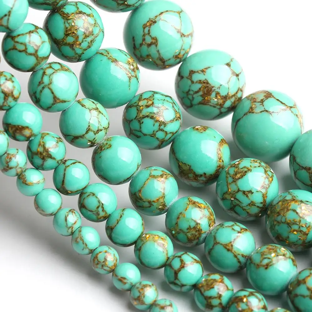 Круглые бусины из зеленого камня Howlite для изготовления ювелирных изделий