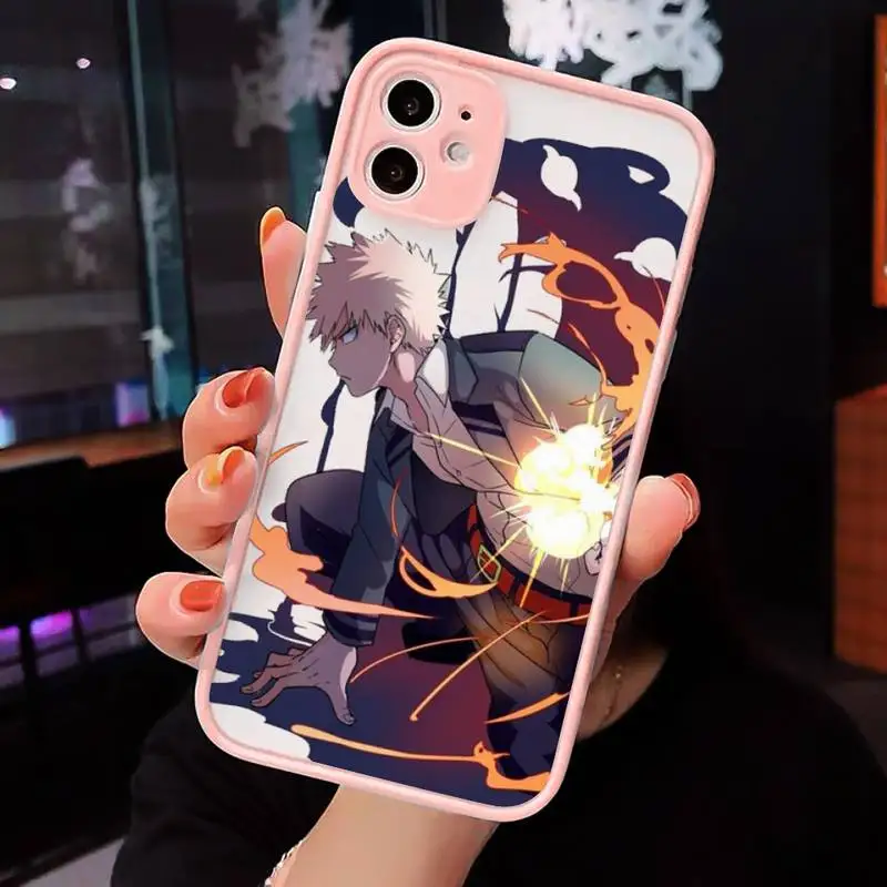 

My Hero Academia Anime Phone Case For iPhone 12 11 Mini Pro XR XS Max 7 8 Plus X Matte transparent Pink Back Cover