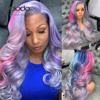 purple rainbow highlight wig glueless transparent lace wigs pre plucked 13x4 lace front human hair wigs with baby hair colodo