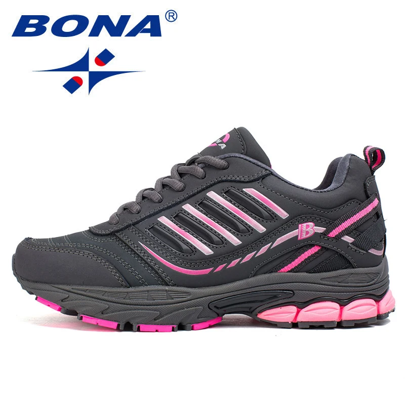 Pink Dark Grey BONA/Новинка; Zapatos de mujer; женские кроссовки для бега; розовые классические беговые кроссовки; мужские кроссовки на шнуровке; удобная спортивная обувь - Цвет: Pink Dark Grey