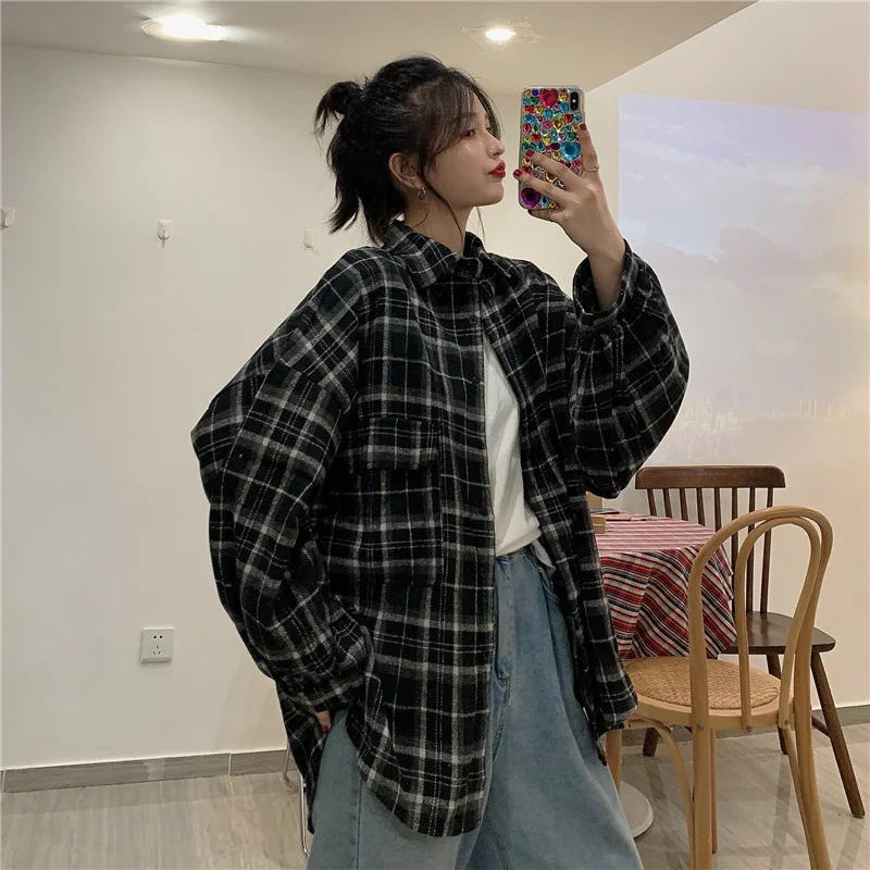 

Real Shot Brushed Thickened Plaid Lapel Long Sleeve Lining