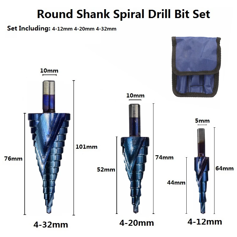 

3PCS HSS Nano blue Coated Step Drill Bit Drilling Power Tools Metal High Speed Steel Wood Hole Cutter Step Cone Drill set