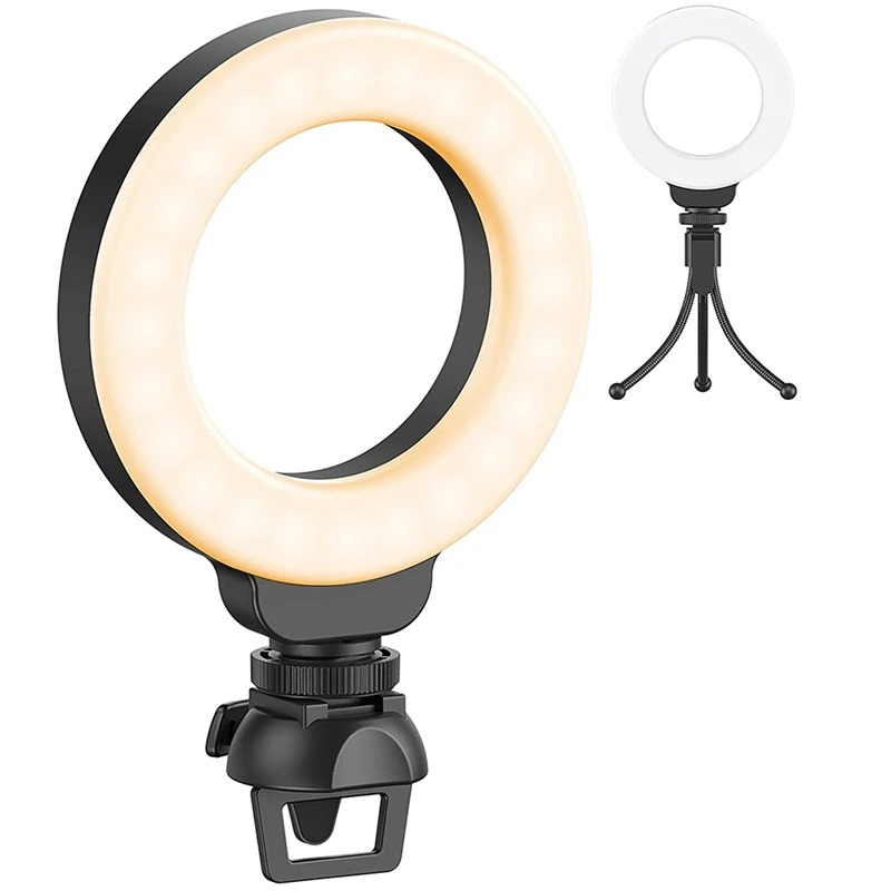 

Кольцевой светильник свет для ноутбука Light с зажимом и штативом, 4-дюйсветильник ильник для селфи для видеоконференций, видеозвонков, прямых...