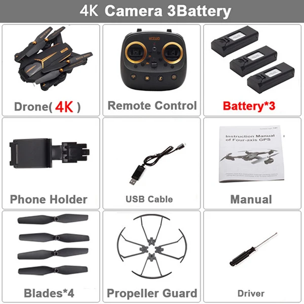 4K 3 Batteries VISUO XS812 Дрон gps позиционирование следуй за мной 4K 5G wifi FPV камера Дрон профессиональная широкоугольная камера Квадрокоптер RC Дрон VS F11 - Цвет: 4K 3 Batteries