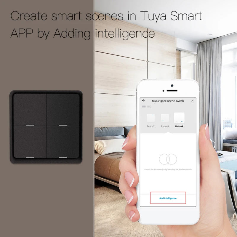 

Tuya ZigBee 4Gang Wireless 12Scene Switch Push Button Controller Battery Powered Automation Scenario For Tuya Devices Smart Home