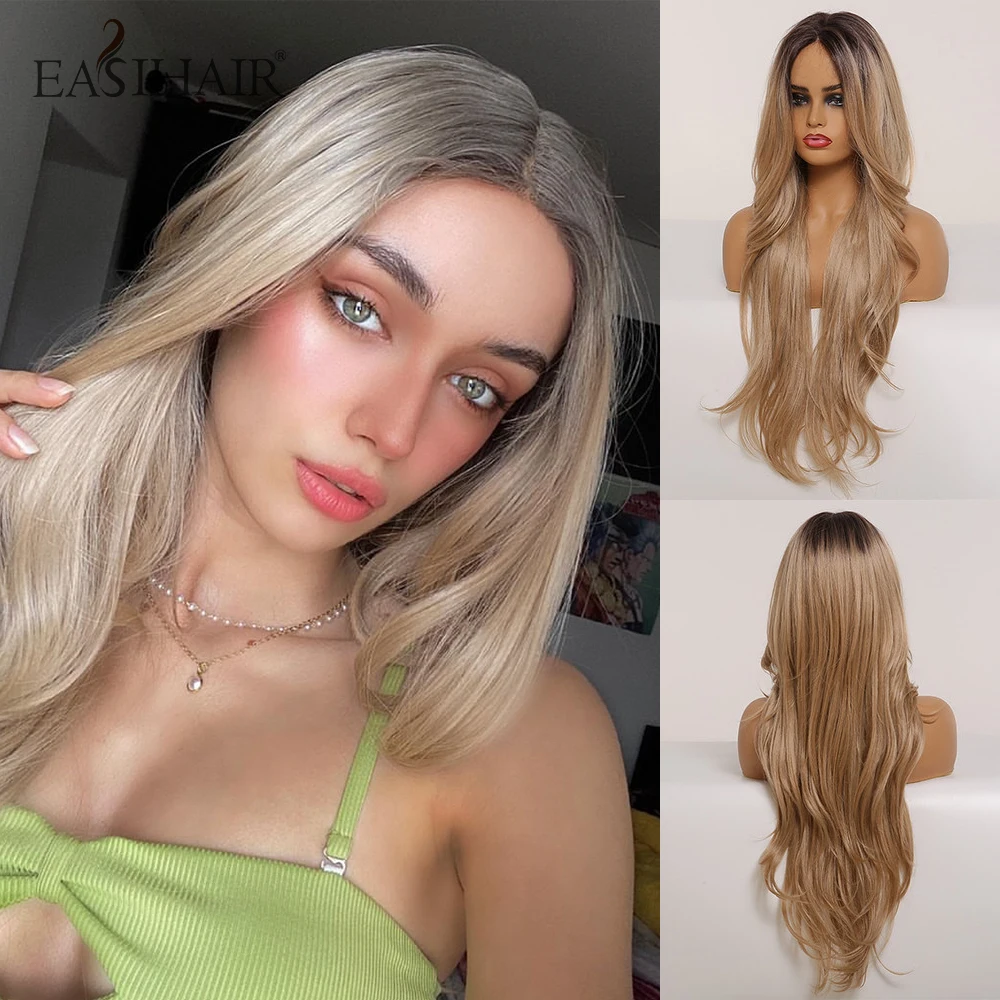 EASIHAIR длинные черные и коричневые парики из синтетических волокон с Омбре спереди