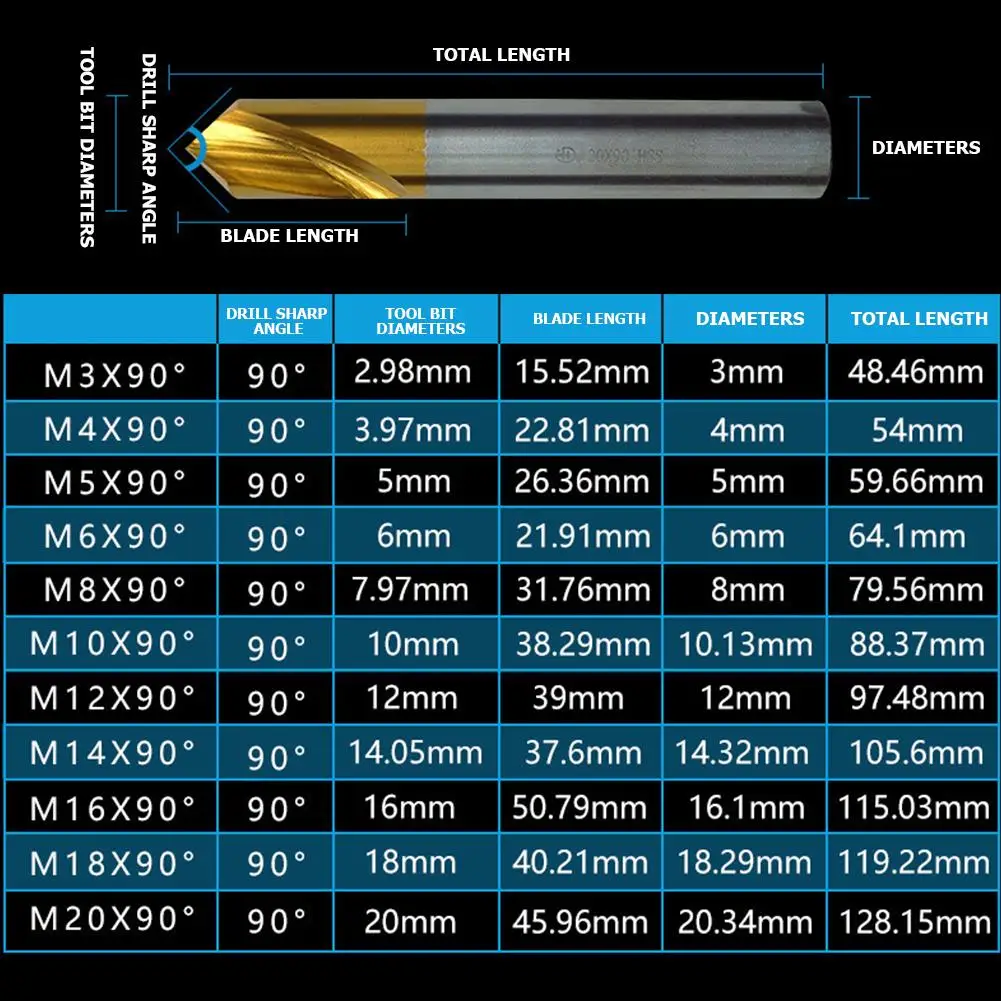 

Center Drill Bit Titanium-plated High Speed Steel Cobalt Drill Bit Fixed-point Tool Woodworking Chamfering Positioning Tool