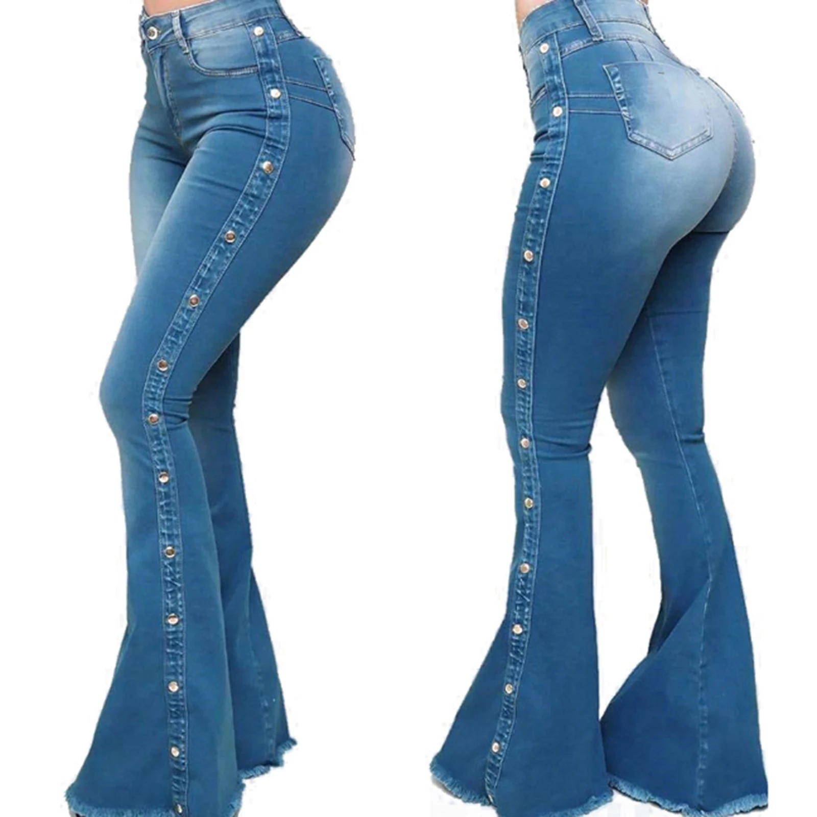 

Nice Pop Women Stretchy Flared Jeans, Classic High Waist Slim Fit Bell Bottom Denim Pants Vogue Joker