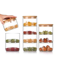 high borosilicate transparent glass storage tank combined bamboo lid grains sealed cans handmade tea cans