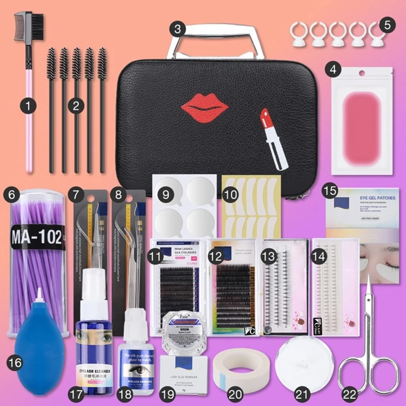 

22Pcs/Set Eyelash Extension Set Special Grafting Eyelash Set For Beauty Salon No Stimulating Glue Easy Grafting Eyelash Tool