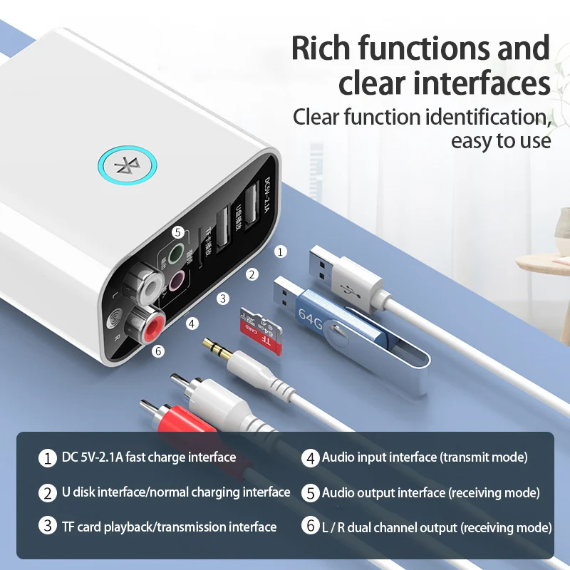 Bluetooth-совместимый аудио приемник передатчик стерео беспроводной адаптер TF / U