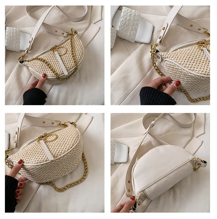 Модная соломенная сумка-пельмень с цепочкой летняя сумка-мессенджер из ротанга