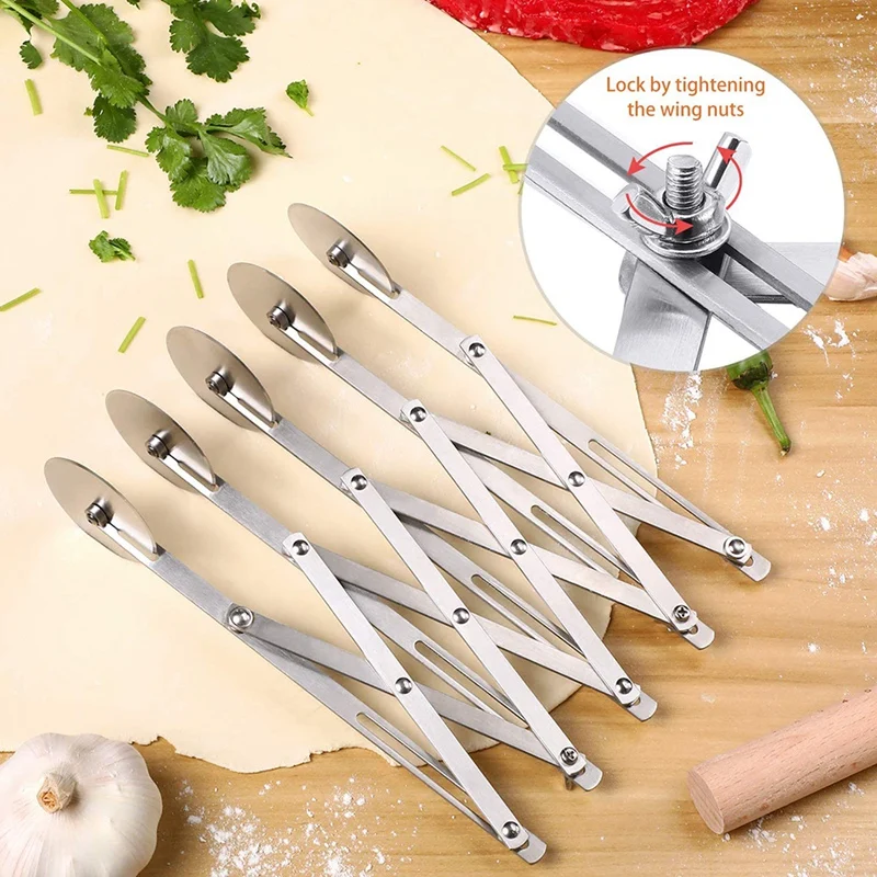 

5-Wheel Pastry Cutter Pizza Cutter Multi Wheel Dough Cutters Expandable Pizza Slicer Baking Cutter Roller Pastry Knife