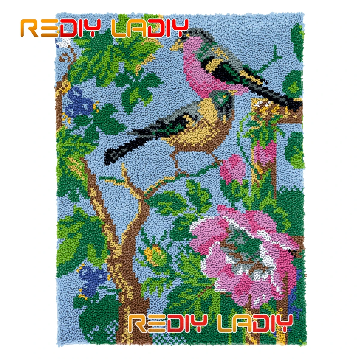 

Latch Hook Rug Birds with Flowers Carpet Rug Needlework Plush Wall Hanging Chunky Yarn Art Crocheted Floor Mat Hobby & Crafts