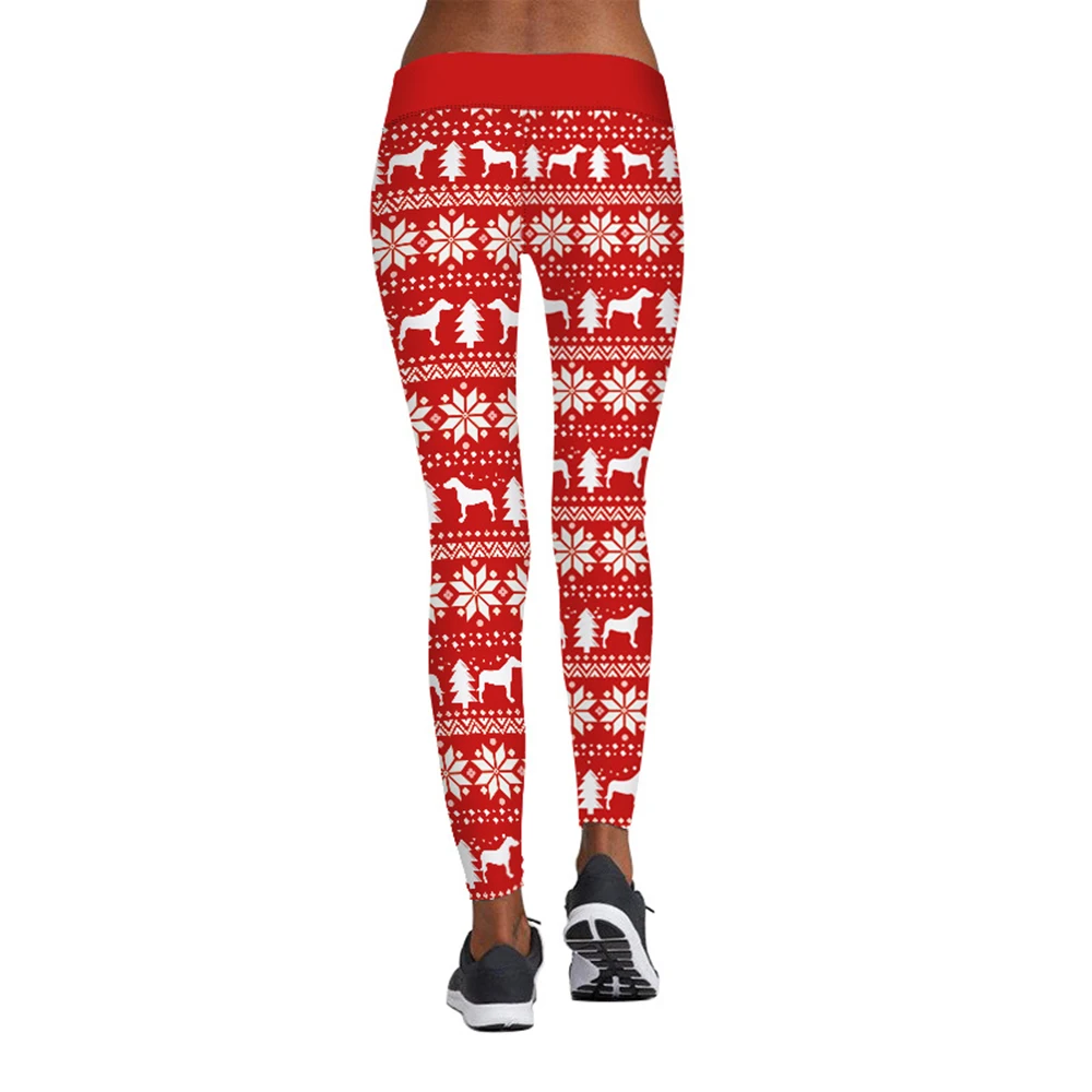 Леггинсы с рождественским принтом эластичные штаны высокой талией дышащие