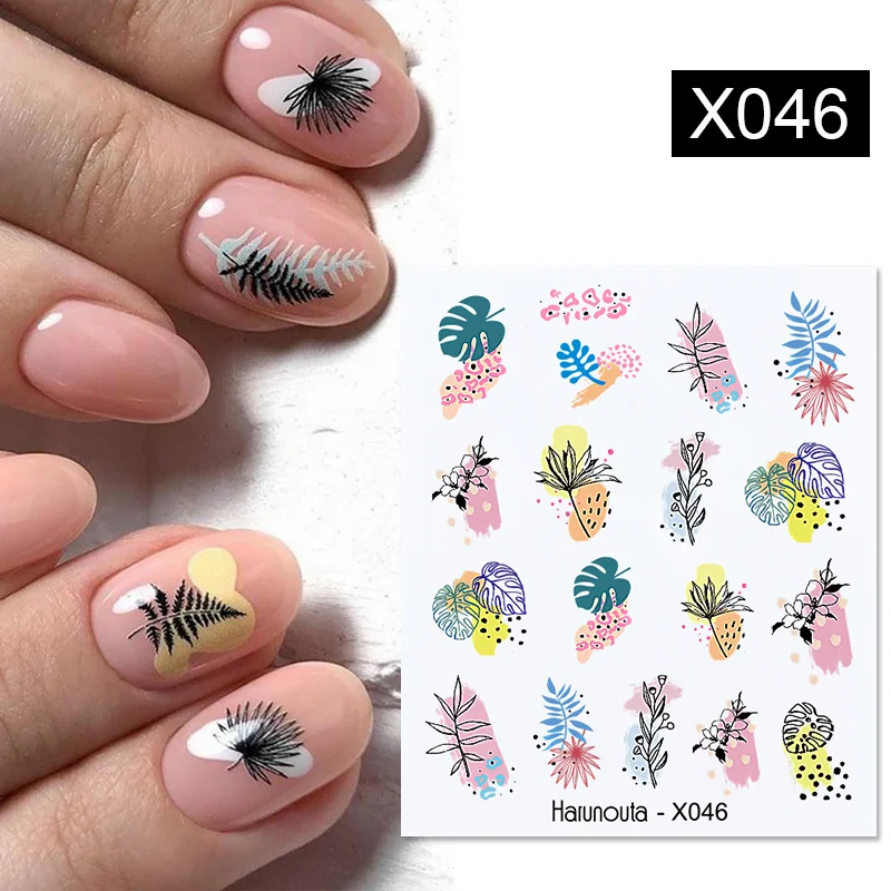 

3 Sheet Harunouta Black Ink Painting Nail Water Decals Summer Theme Fruit Flower Alphabet Leaves Nail Art Water Stickers